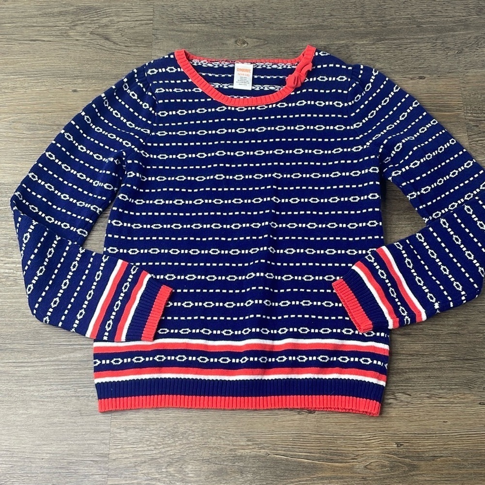 Gymboree Girls Navy Blue, Red, White Long Sleeve Sweater, size Large 10-12
